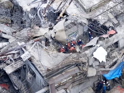This aerial image shows rescue operation at the Nippon Paper Industries Co.’s Yatsushiro factory, following an earthquake in Yatsushiro, Kumamoto Prefecture, Wednesday, July 29, 2026. 