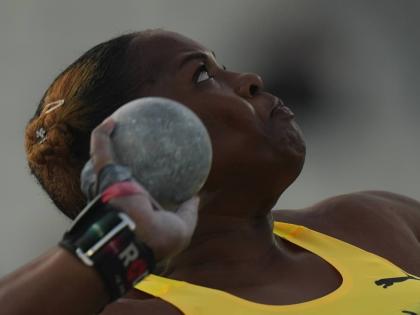 Jamaica’s Lloydricia Cameron competes in the women’s shot put.