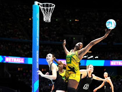 Romelda Aiken of Jamaica in action during the Commonwealth Games gold medal netball match in Glasgow, Scotland, on Sunday.