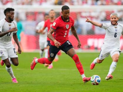 AP 
England’s Ezri Konsa (centre) controls the ball between Panama’s Jose Fajardo (left) and Panama’s Cristian Martinez during the World Cup Group L football match in East Rutherford, New Jersey, on June 27