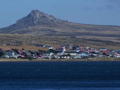 Mount Tumbledown stands tall behind Stanley on the Falkland Islands, also known as Islas Malvinas, March 16.
