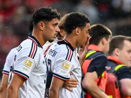 Bayern’s Jamal Musiala  (second left), leaves the field during a friendly football  match between FC Heidenheim and FC Bayern Munich in Heidenheim, Germany, Tuesday, August 18, 2026.