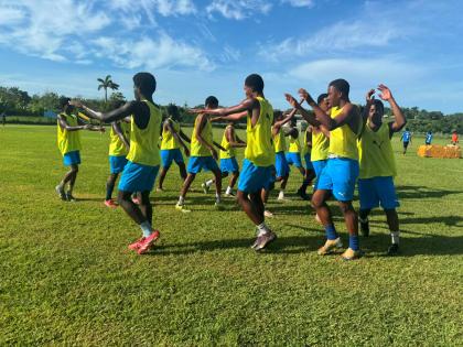 Rusea’s High School’s ISSA daCosta Cup schoolboy football squad during a training session at the Collin Miller Sports Complex in Hanover on Friday, June 5.