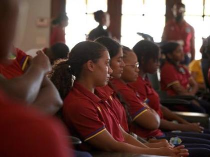 
Young cricketers pay attention during a presentation at the Cricket West Indies High-Performance Centre in Antigua recently. 