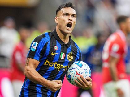 
Inter’s Lautaro Martinez celebrates after scoring his team’s first goal during the Serie A football match between Inter and Napoli at the San Siro Stadium in Milan, Italy, yesterday. 