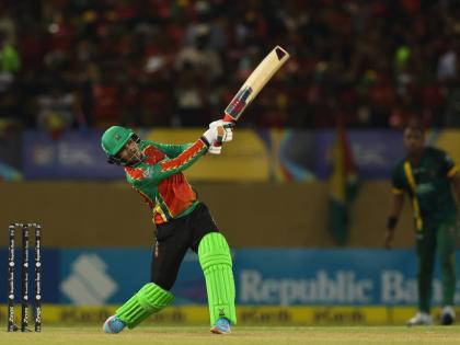 
The Guyana Amazon Warriors Rahmanullah Gurbaz  on the go during a Republic Bank Caribbean Premier League game against the Jamaica Kingsmen in Guyana on Friday.