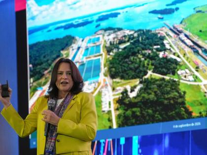  Panama Canal Administrator Ilya Espino de Marotta speaks during an international financial summit in Panama City, September 4.