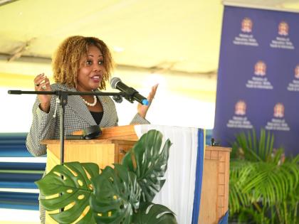 Minister of Education, Skills, Youth and Information, Senator Dr Dana Morris Dixon, delivers the keynote address during the official launch of Hydel Cumberland High School in St Catherine on September 7.