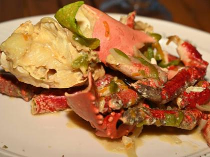 Ocean king crab bathed in garlic sauce. 