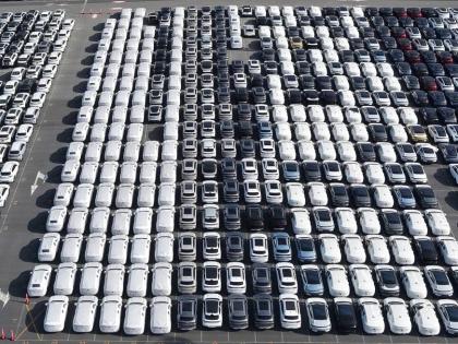 AP
An aerial view of new cars waiting for shipment at a port in Shanghai, China, on January 14. 