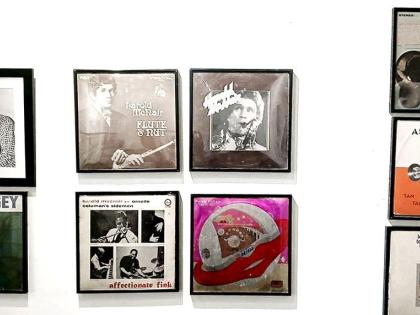 Album covers highlighting the contribution of Caribbean musicians and their descendants to British cultural life, on display at the Windrush: The Midwife of Modern Britain exhibition at the Jamaica Music Museum Water Lane Gallery.