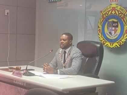 Montego Bay Mayor Richard Vernon addressing the monthly meeting of the St James Municipal Corporation on Thursday, September 10, 2026.