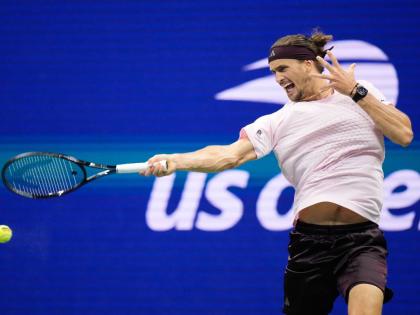 Alexander Zverev, of Germany, returns to Botic van de Zandschulp, of the Netherlands, during the quarterfinal round of the US Open tennis championships on Wednesday.