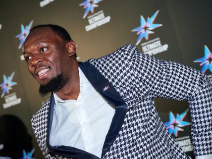 Usain Bolt during the World Athletics Ultimate Championship Media Party at Tokyo Metropolitan Government Building yesterday.