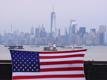 A general view of the New York skyline during an FDNY memorial to commemorate the 25th anniversary of the 9/11 attacks, Wednesday, Sept. 9, 2026, in the Staten Island borough of New York. (AP Photo/Pamela Smith)