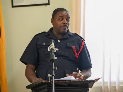 Assistant Superintendent Raymond Goodlett delivers the Jamaica Fire Brigade’s Portland Division’s report during the Portland Municipal Corporation’s monthly meeting in Port Antonio last Thursday.