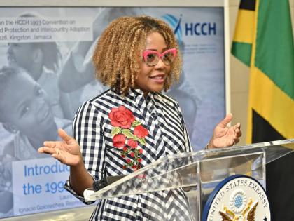 Dana Morris Dixon, Minister of Education, Skills, Youth and Information; speaks at the Plenary session on the HCCH 1993 Convention on International Child Protection and Intercountry Adoption at the US Embassy in Kingston on Thursday, September 10, 2026