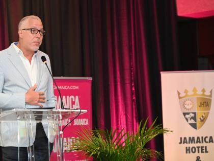 Deputy Director of Tourism for the Americas, Phillip Rose, addressing delegates at the opening forum of the Jamaica Product Exchange at Moon Palace Jamaica in Ocho Rios, St Ann on September 14, 2026.