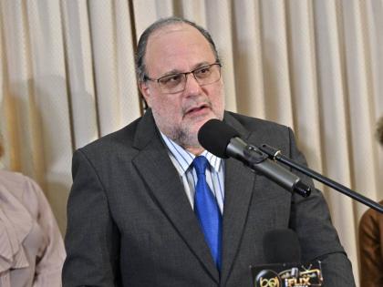 People’s National Party (PNP) President Mark Golding speaking at a press conference on September 14, 2026. 