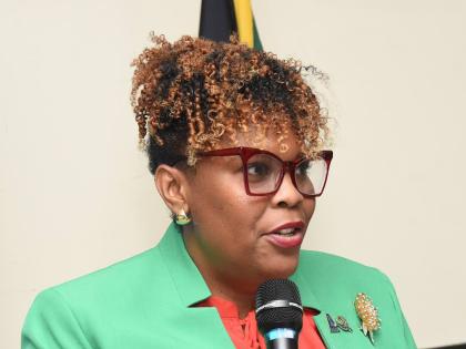 La Sonja Harrison, president, of the Jamaica Teachers’ Association, addressing last Thursday’s luncheon.