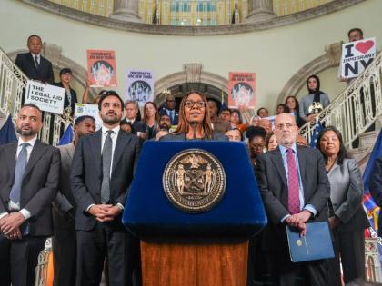 New York Attorney General Letitia James speaks during an announcement of a lawsuit filed by New York and 21 other states challenging the federal government’s new public charge rule, on Monday, September 14, 2026, in New York. 