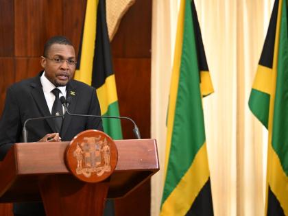 Minister without Portfolio in the Ministry of Economic Growth and Infrastructure Development with responsibility for Works, Robert Morgan, addressing a post-Cabinet press briefing at Jamaica House on Wednesday, September 16, 2026.