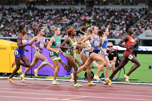 Jamaica's Natoya Goule-Toppin (centre) finds herself mid-pack down the final 100 metres of her 800-metre semi-final at the World Athletics Championships inside the Japan National Stadium in Tokyo.