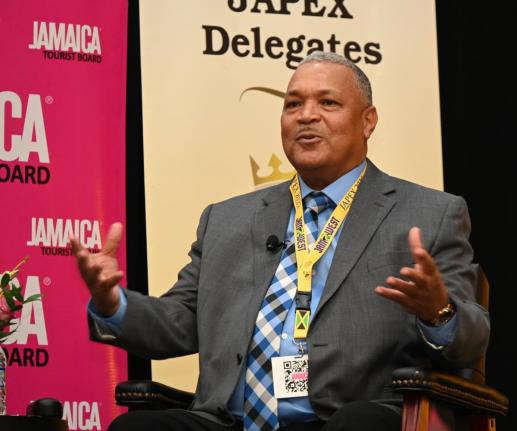 President & CEO of the Airports Authority of Jamaica Audley Deidrick addressing delegates at the opening of the Jamaica Product Exchange (JAPEX 2025) at the Montego Bay Convention Centre on Monday, September 22.
