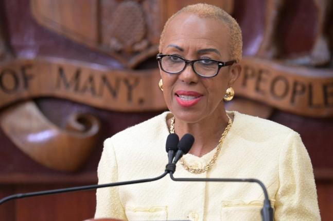 Minister of Finance, Fayval Williams, speaking at a post-Cabinet press briefing at Jamaica House on February 19, 2025. 
