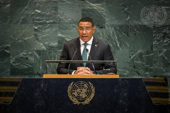 Prime Minister Dr Andrew Holness addressing the 80th session of the United Nations General  Assembly on September 26, 2025. 