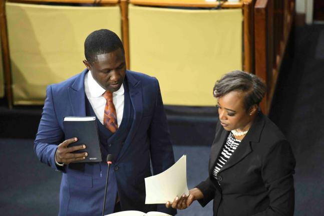 
Wavell Hinds, member of parliament for Clarendon North, at the swearing-in ceremony for members of the upper and lower houses of Parliament in Gordon House on September 18. 