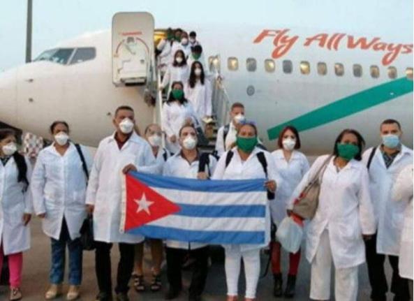 A team from the Cuban Medical Brigade arriving in the Caribbean 