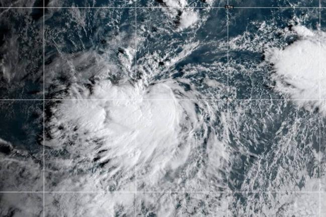 This satellite image provided by the National Oceanic and Atmospheric Administration (NOAA) shows Tropical Storm Octave, Tuesday, September 30, 2025. 