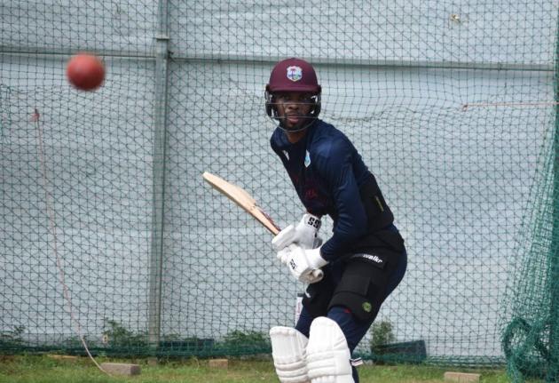 West Indies captain Roston Chase goes through his paces in the nets during a training session ahead of today’s first Test against India yesterday.