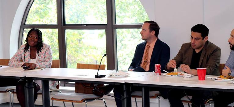  Aliecia Taylor (left), minister counsellor with responsibility for trade and economic affairs at the Embassy of Jamaica,  speaking with realtors on the growing real-estate investment opportunities available in Jamaica. 