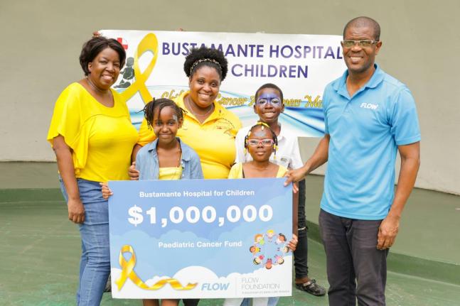 Flow Foundation Community Programme Coordinator, Courtney Bell (right), is joined by Dr Sharon McLean-Salmon (left), consultant paediatrician haematologist/oncologist at the Bustamante Hospital for Children (BHC) and Nurse Kaydia Landell-Collins during the