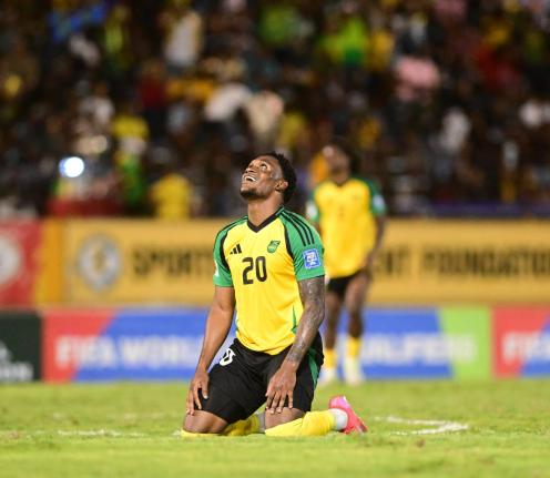 Reggae Boy Renaldo Cephas looks to the heavens after one of many attempts on goal during Jamaica’s World Cup Qualifier against Bermuda at the National Stadium on Tuesday night. Cephas had two assists in the 4-0 rout. 