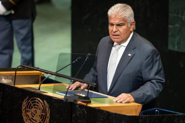 Panama President José Raúl Mulino speaks during the 80th session of the United Nations General Assembly, September 24, 2025, at UN headquarters. 