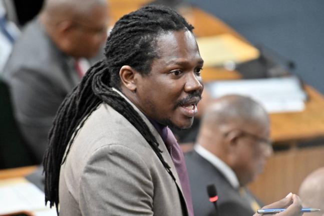 Damion Crawford addresses an October 14 sitting of Parliament.