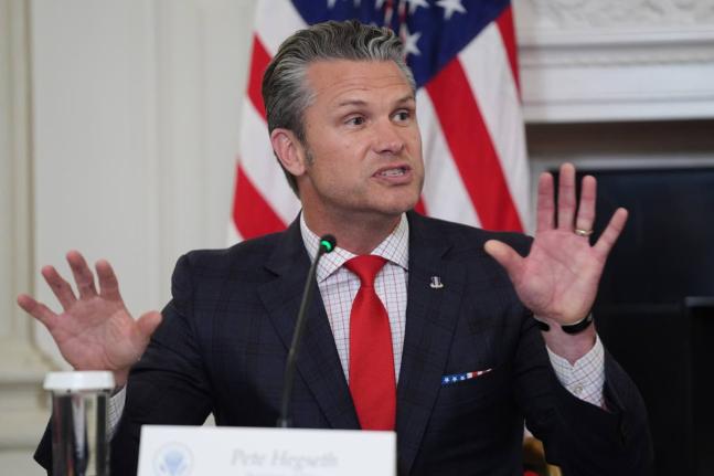 Defence Secretary Pete Hegseth speaks during a round table on criminal cartels with President Donald Trump in the State Dining Room of the White House, on Thursday, in Washington. 