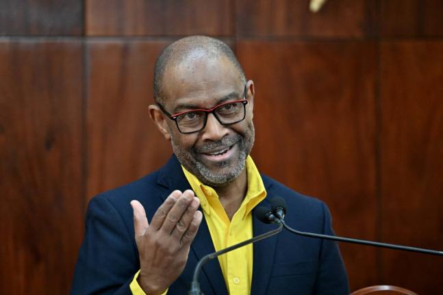 Head of the Meteorological Service, Evan Thompson, speaking at a special Tropical Storm Melissa press briefing at Jamaica House on October 24.
