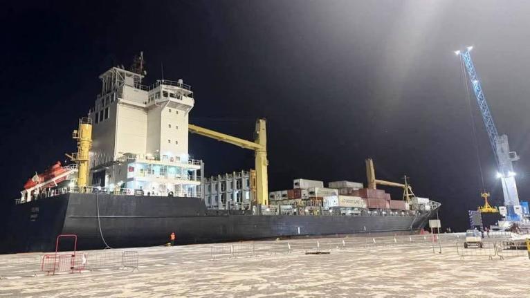 The FOUMA container ship at the Kingstown Port. 