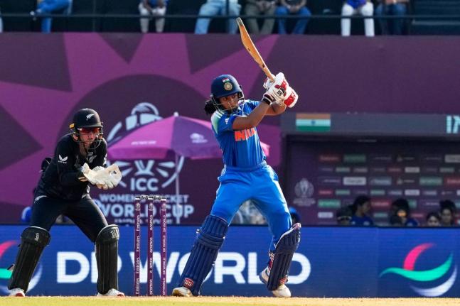 India’s Pratika Rawal bats during the ICC Women’s Cricket World Cup cricket match against New Zealand in Navi Mumbai, India on Thursday, October 23.
