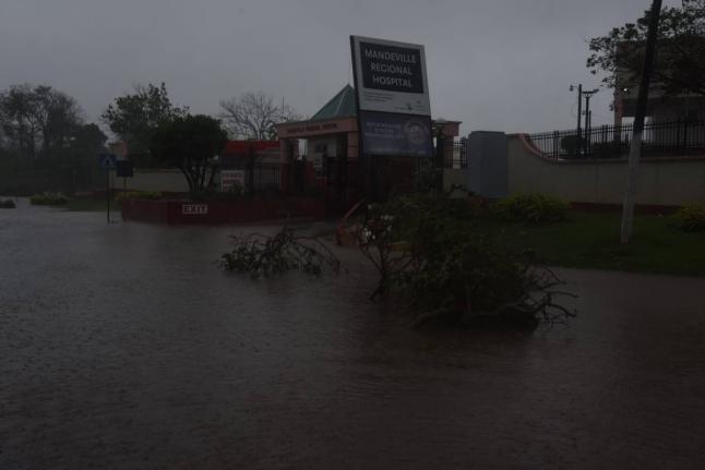 Flooding along Caledonia Avenue in Manchester during the passage of Hurricane Melissa on October 28, 2025.