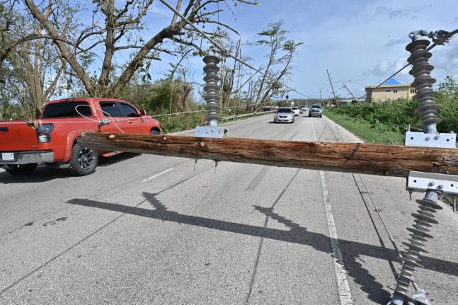 Damaged light pole in St Ann following Hurricane Melissa.