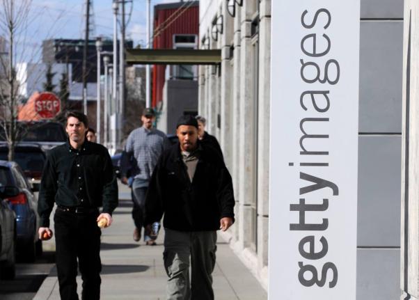 A sign for the Seattle office of Getty Images Inc in Seattle.