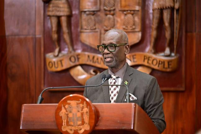Minister of Local Government and Community Development, Desmond McKenzie, shares details regarding municipal corporations severely affected by Hurricane Melissa, at a press conference held at Jamaica House on November 3.