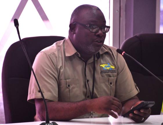 Regional Operations Manager at WPM Waste Management Ltd., Dramaine Jones, speaking during an Emergency Operations Centre meeting held at the St James Municipal Corporation on November 6. 