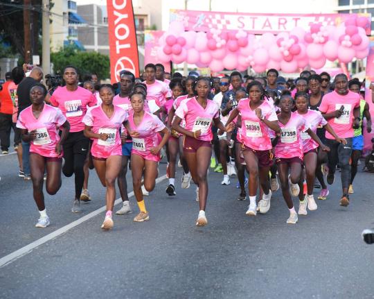 THEY ARE OFF: Participants at the start of Pink Run 2025 in New Kingston early yesterday morning.