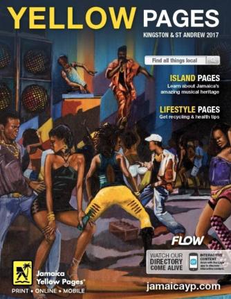 Cover of the 2017 edition of Yellow Pages depicting a painting of a dancehall scene